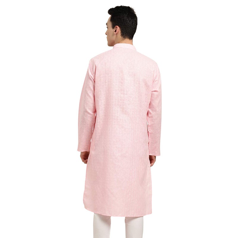 Sojanya (Since 1958 Men'S Cotton Linen Pink Checked Only Long Kurta, Size 36 - Image 2